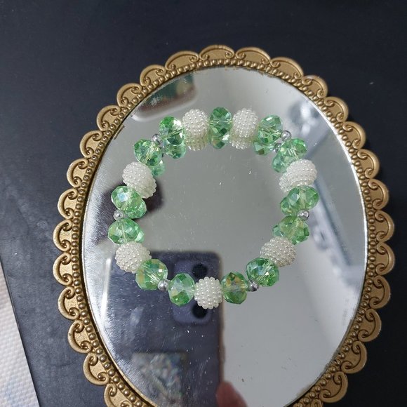 Faux Leather Xmas Green JOY Bracelet & Elastic Beads Bracelets SET OF 3 - Picture 8 of 9